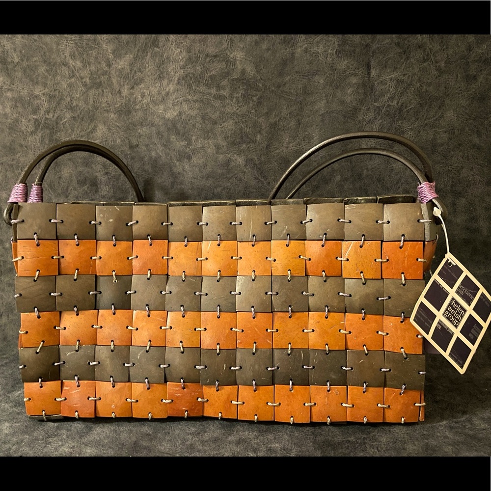 NWT Helen Welsh Coconut Shell Checkered Handbag